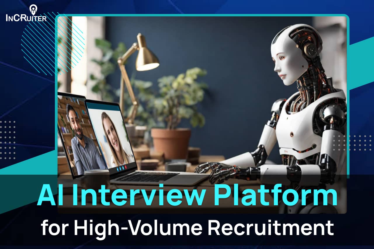  Image featuring an AI robot conducting interviews, showcasing its efficiency in high-volume recruitment.